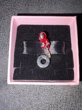 Pandora Red Enamel and Silver Heart Dangle charm